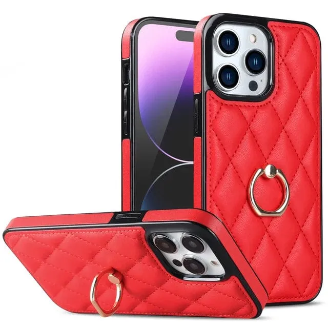Classic Leather Case With Ring Grip For Samsung