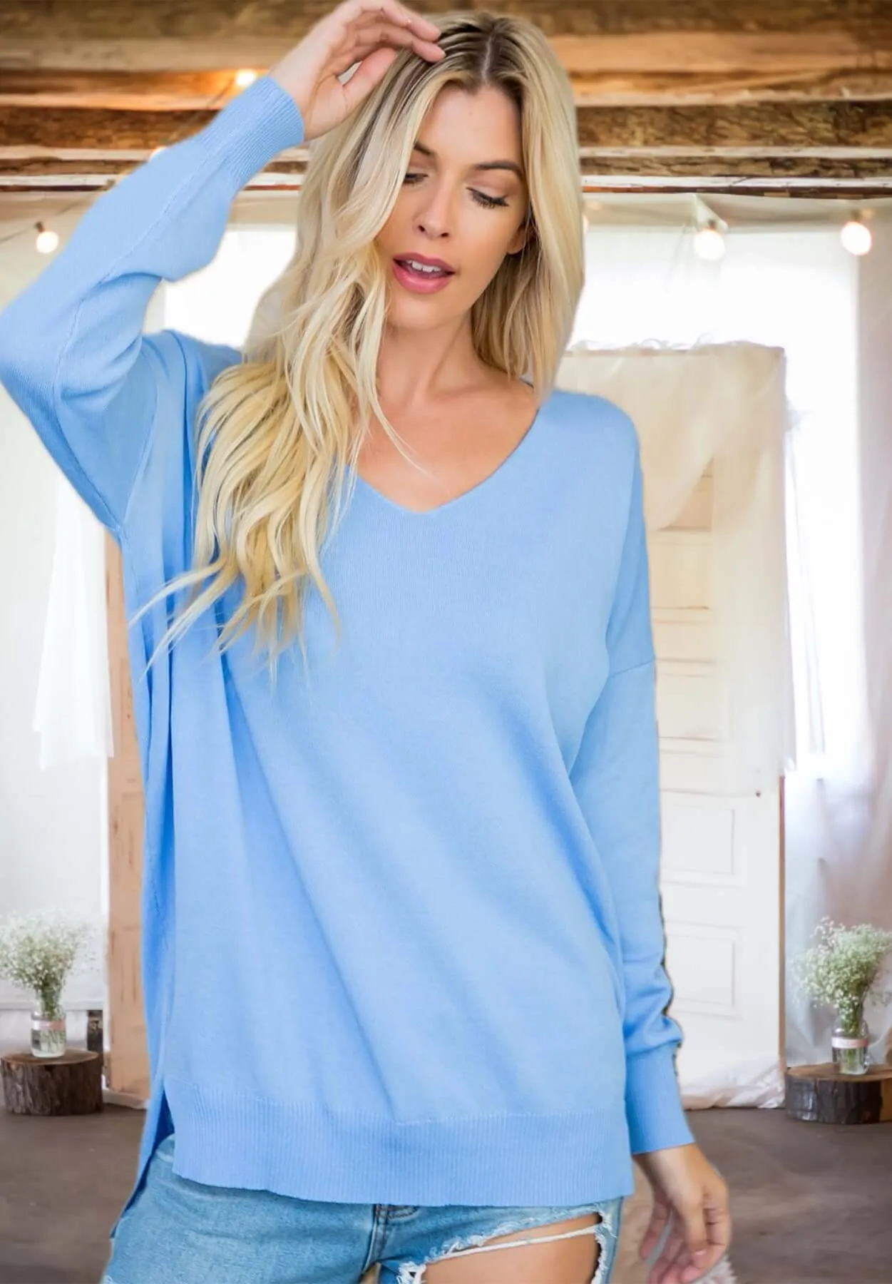 Classic Love Sweater in Serenity Blue - Curvy
