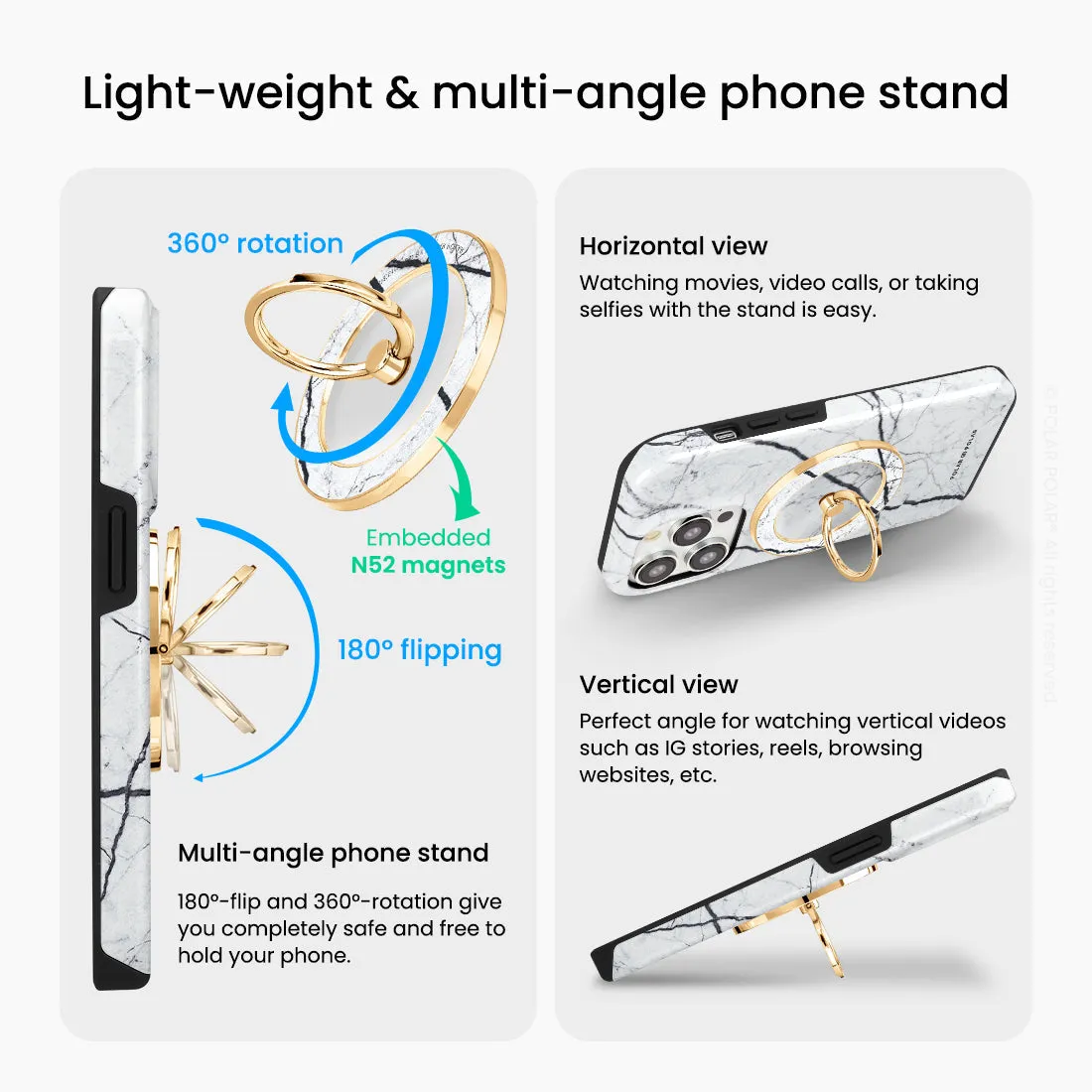 Classic White - Golden MagSafe Phone Grip and Ring Holder Stand