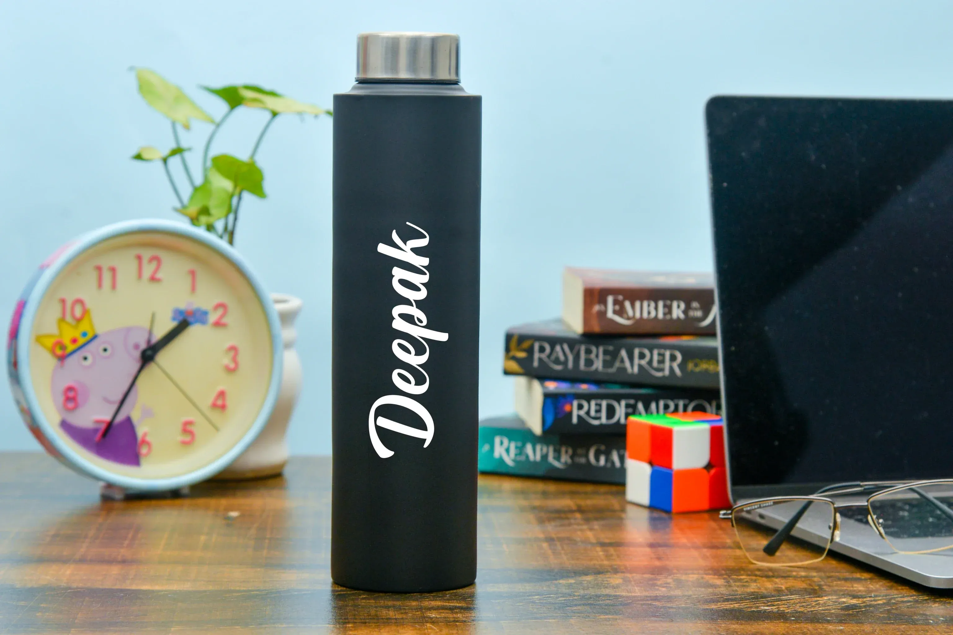 Classy Metal Flip Diary   Classic Metal Pen   Classic Smart Bottle  (Black) - Green