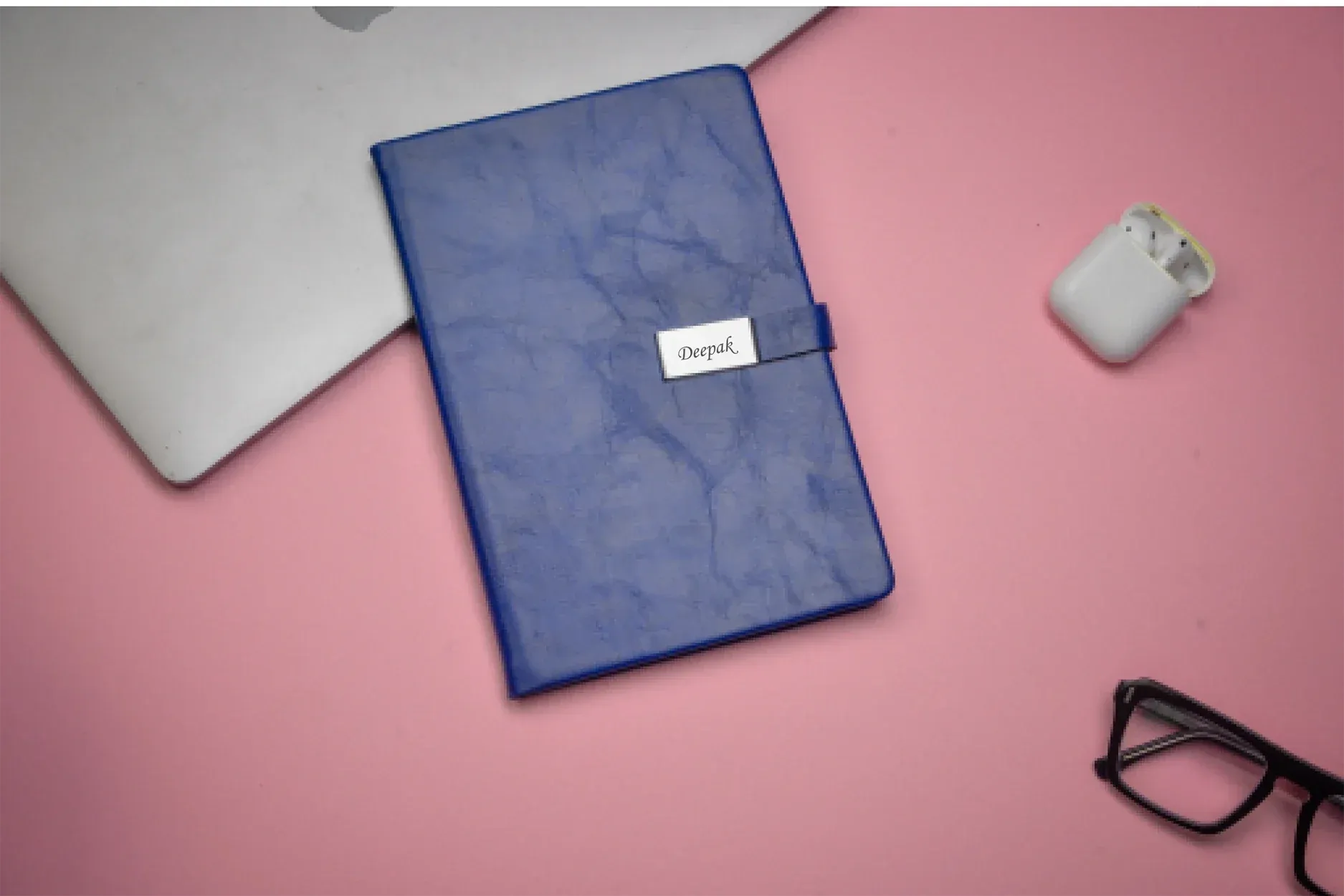 Classy Metal Flip Diary   Classic Metal Pen   Classy Leather Metal Keychain - Blue