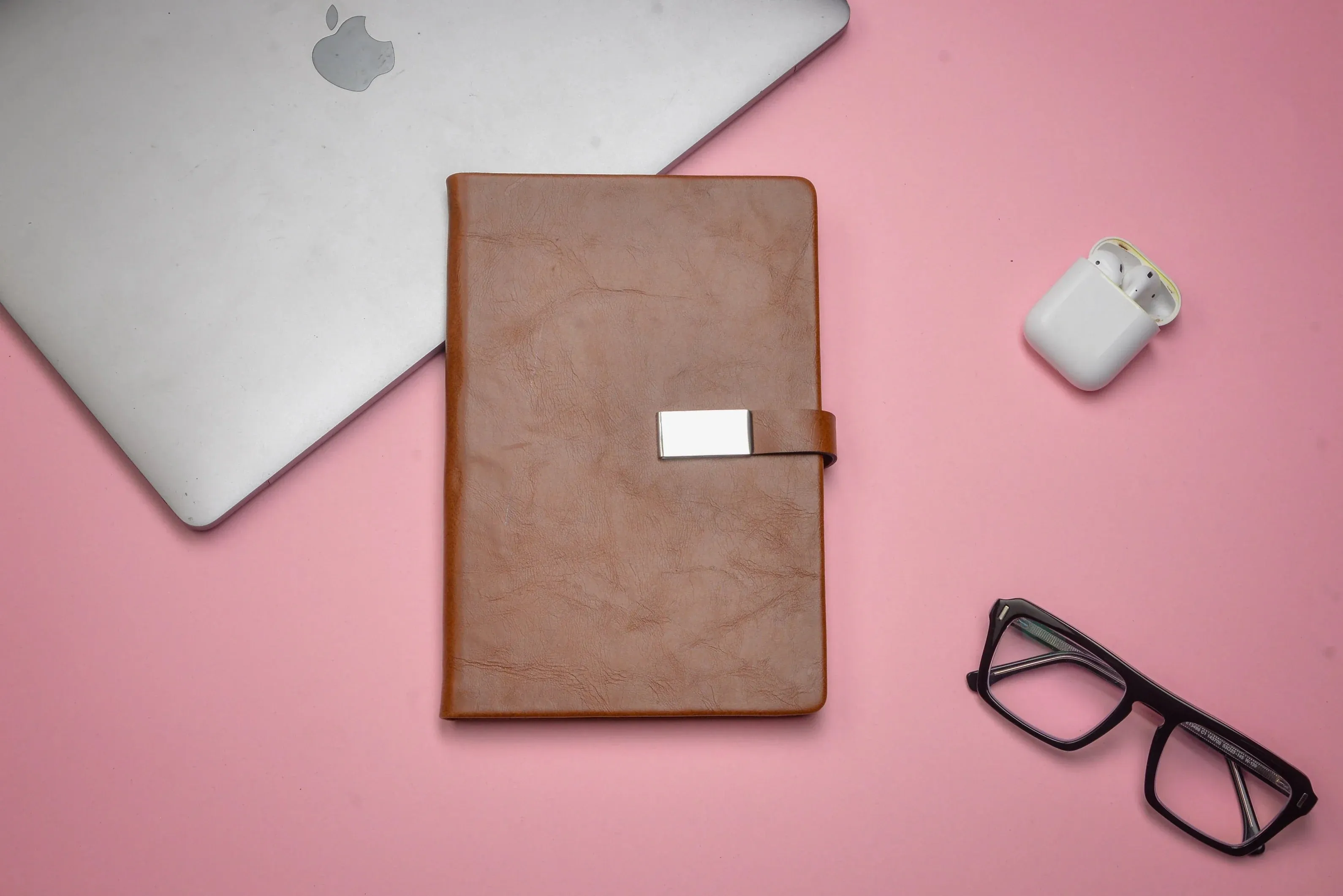 Classy Metal Flip Diary   Classic Metal Pen   Classy Leather Metal Keychain - Tan