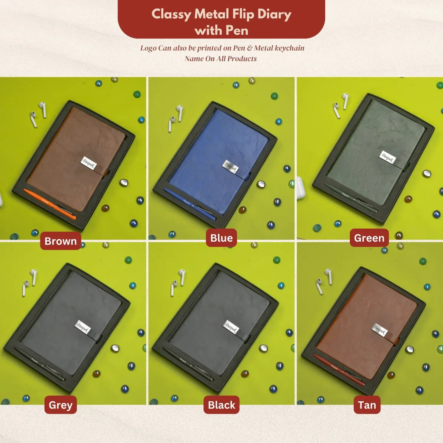 Classy Metal Flip Diary   Classic Metal Pen - Grey