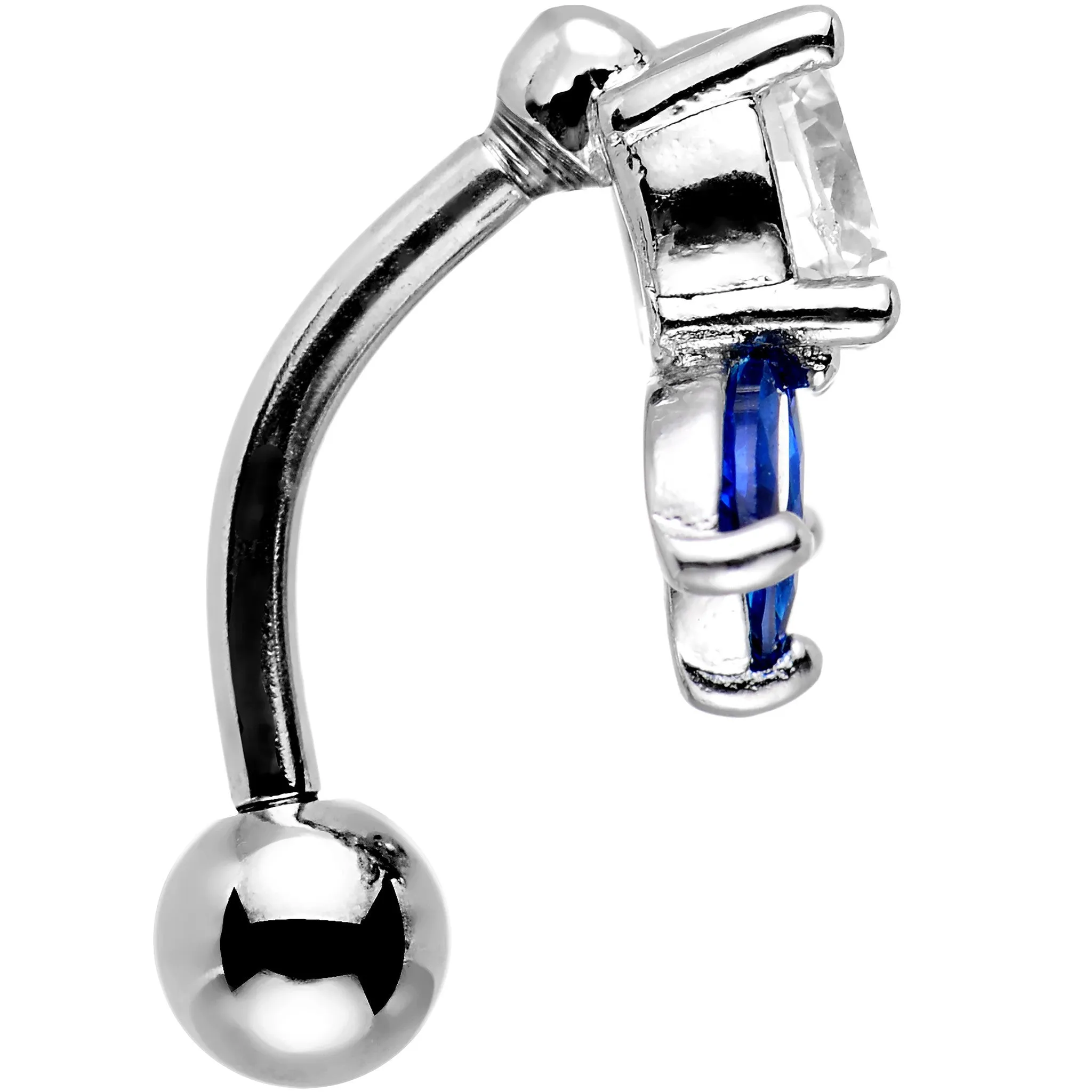 Clear Blue Gem Flip Flower Reversible Top Mount Belly Ring