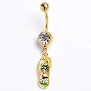 Clear Gem Gold Tone Beach Sandal Dangle Belly Ring