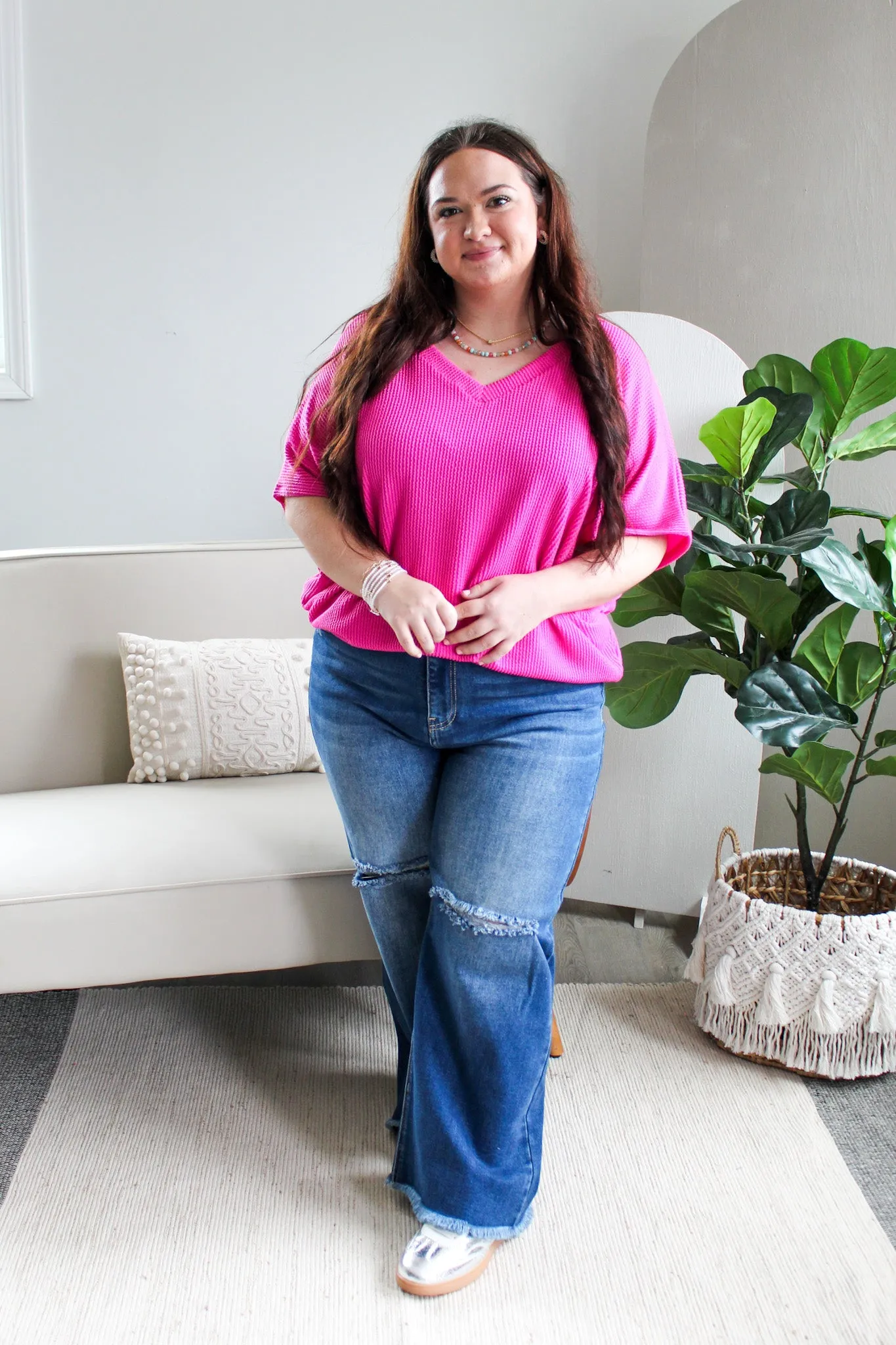 Color Crush V-Neck • Fuchsia - PLUS