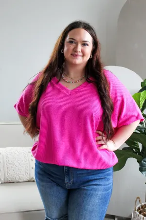 Color Crush V-Neck • Fuchsia - PLUS