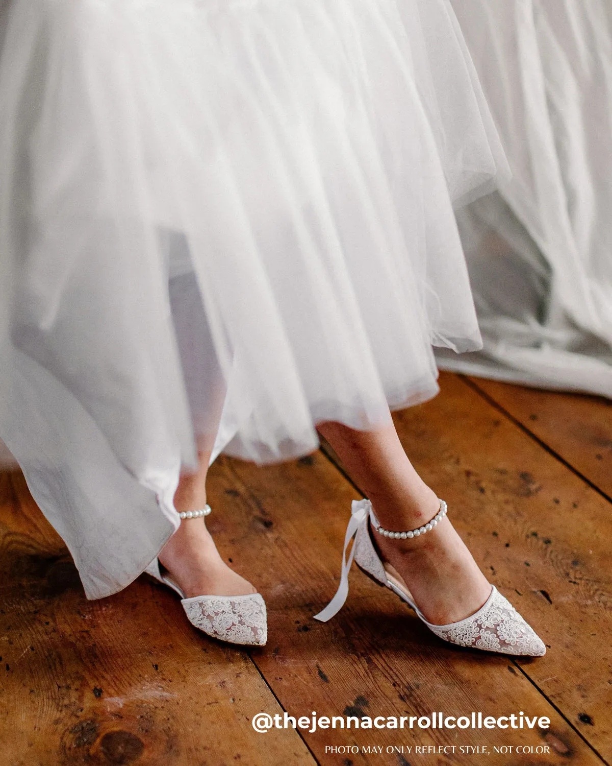 Crochet Lace Pointy Toe with Pearls Ankle Strap