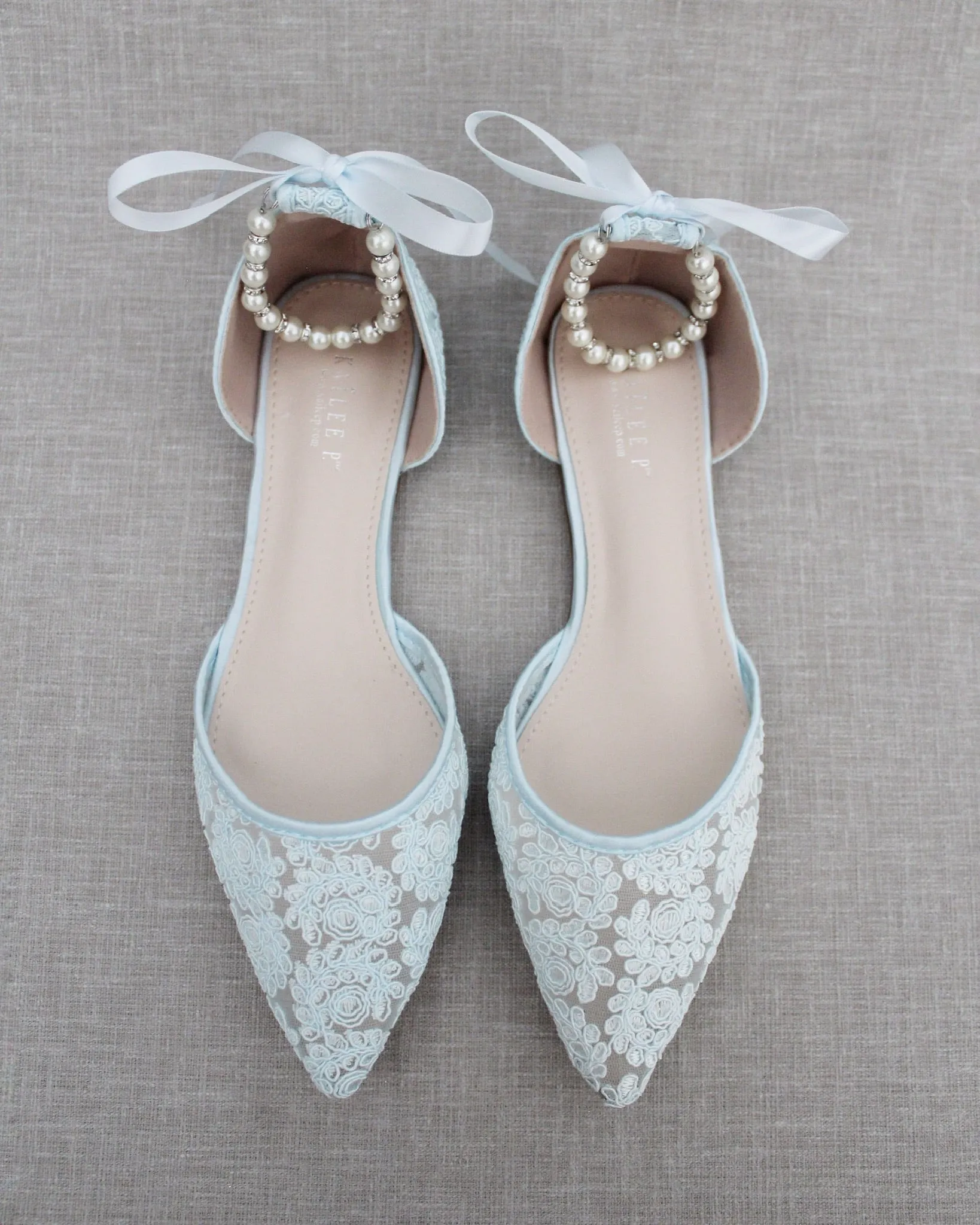 Crochet Lace Pointy Toe with Pearls Ankle Strap