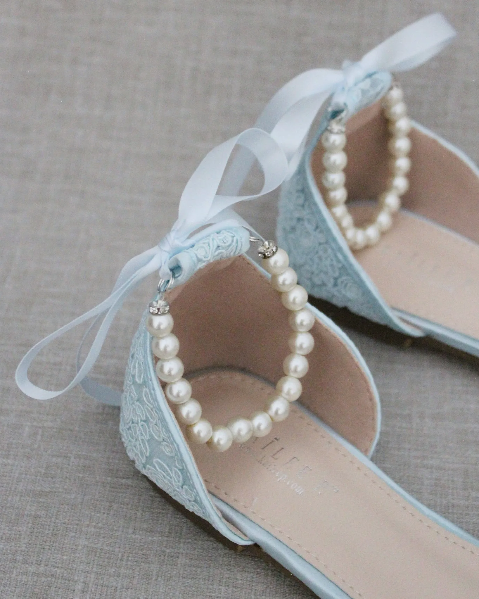 Crochet Lace Pointy Toe with Pearls Ankle Strap