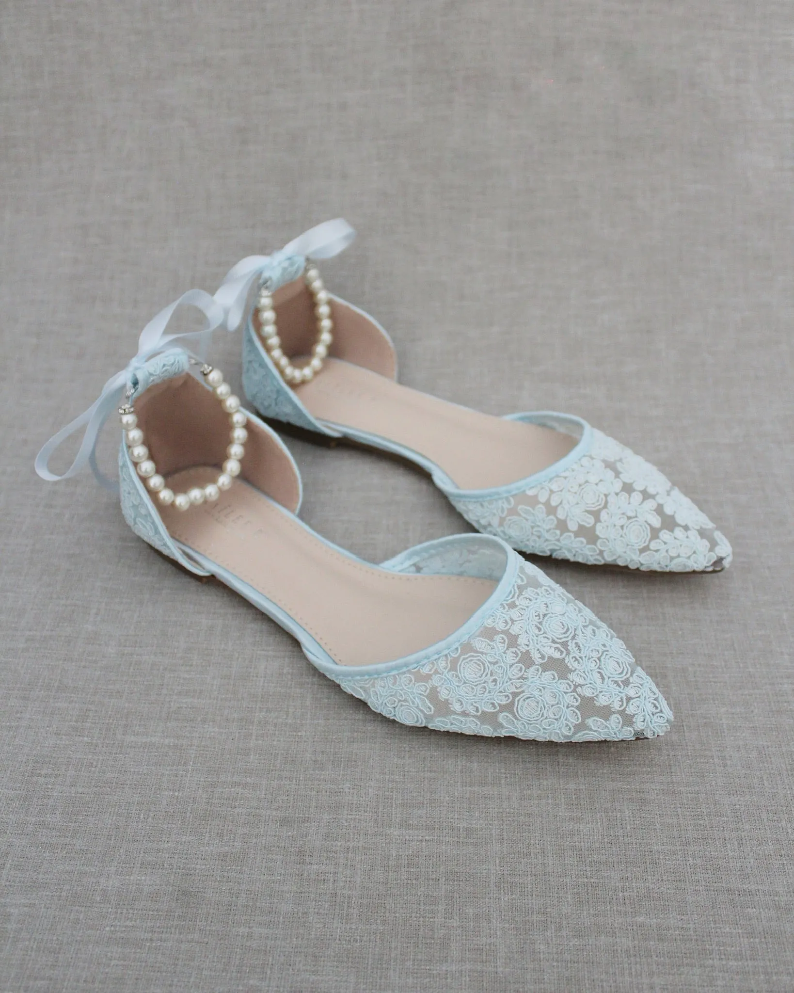 Crochet Lace Pointy Toe with Pearls Ankle Strap