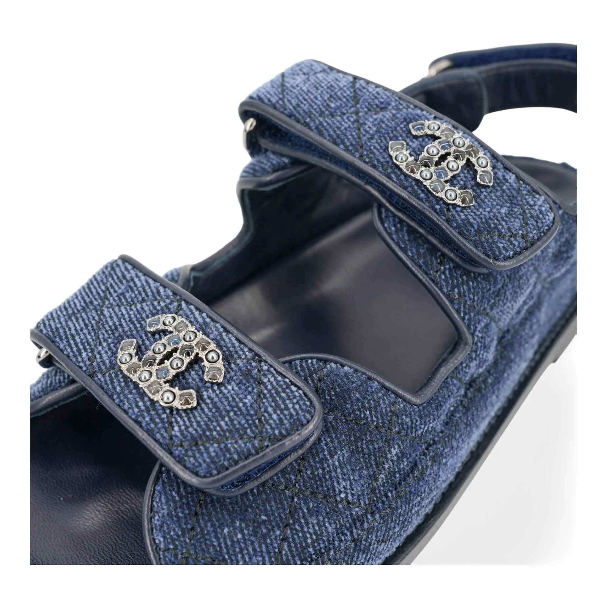 Dark Blue Fabric Beaded CC 'Dad' Velcro Sandals Sz35