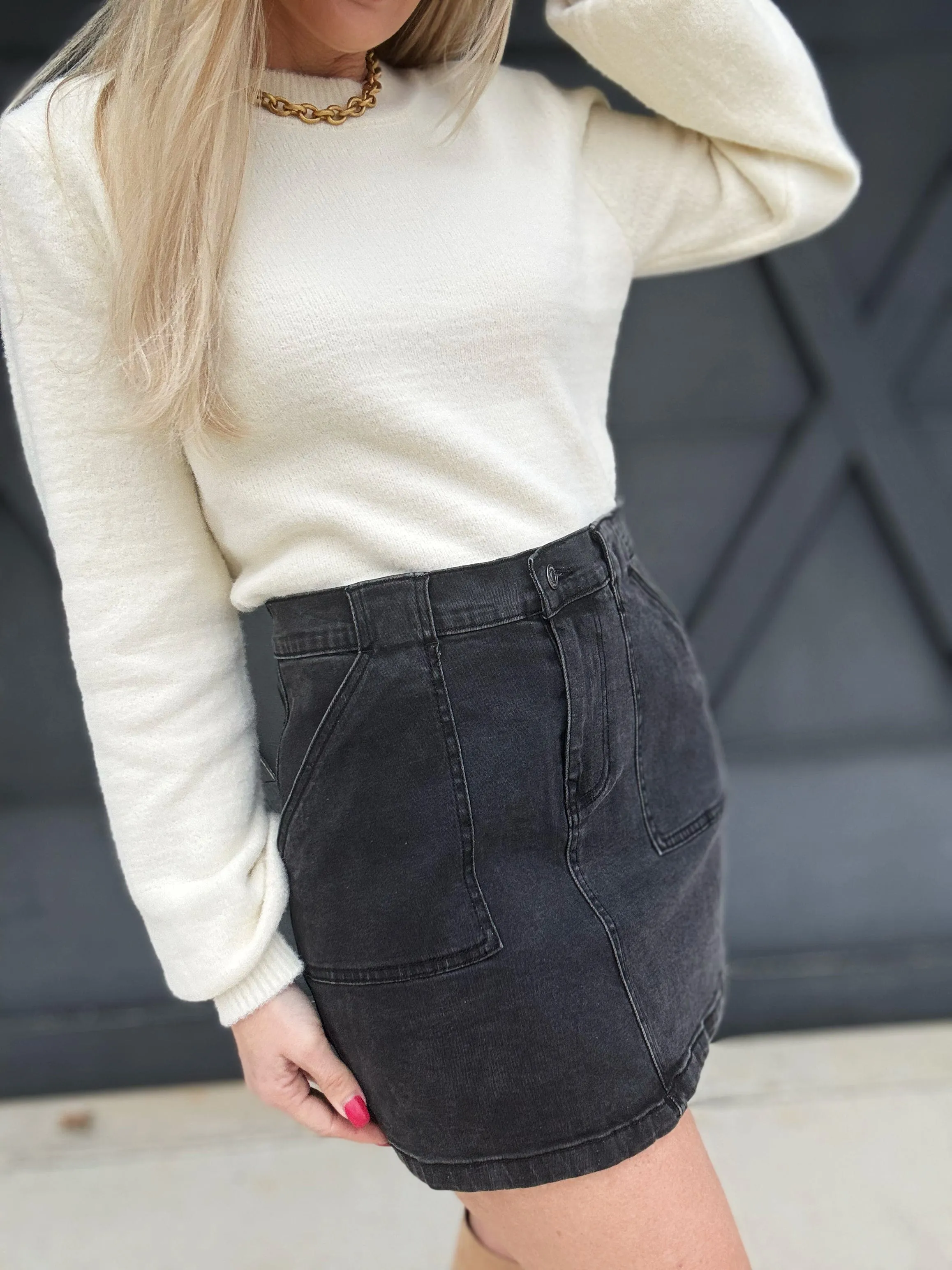 Denim Cargo Mini Skirt In Black