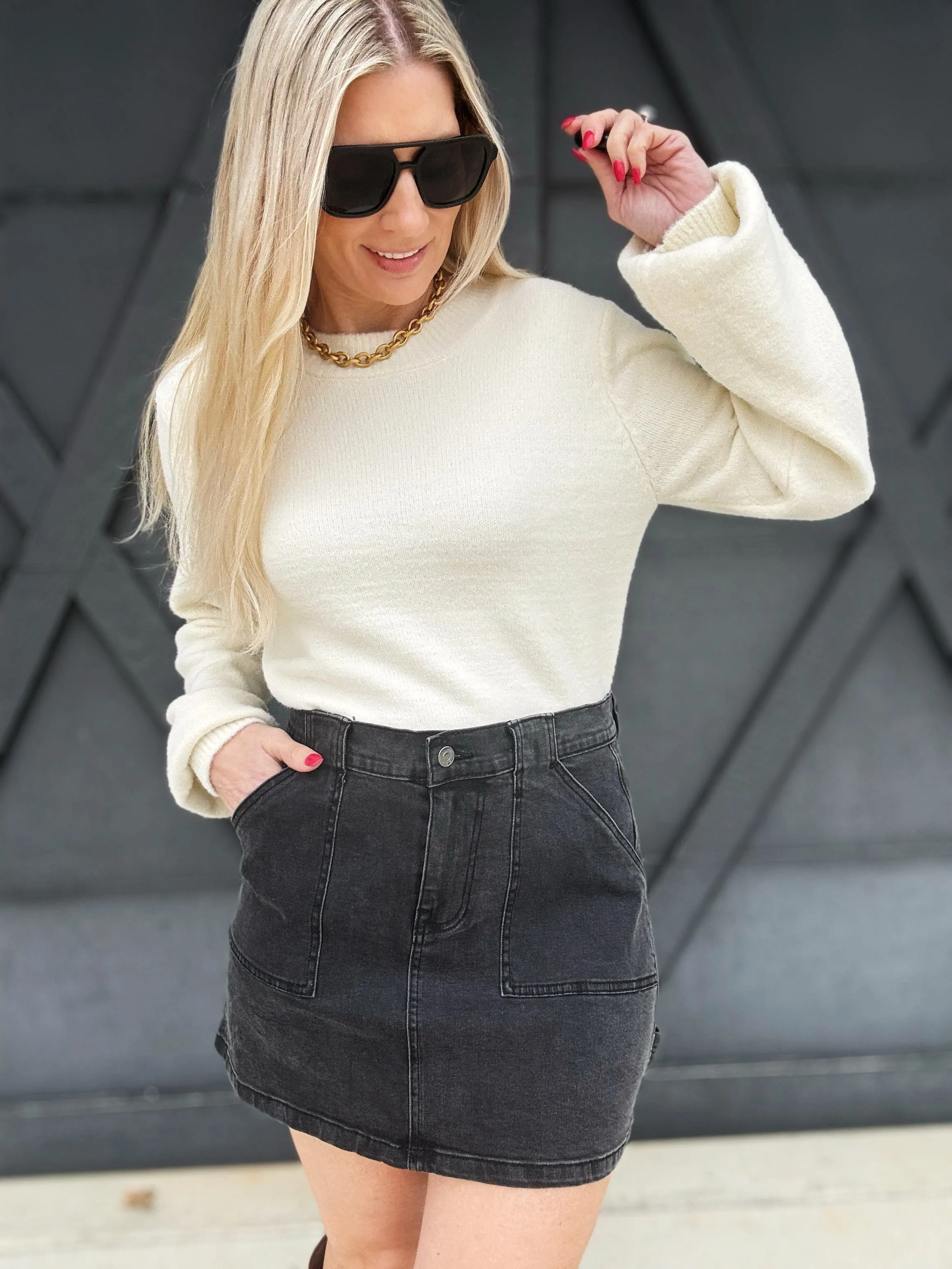 Denim Cargo Mini Skirt In Black