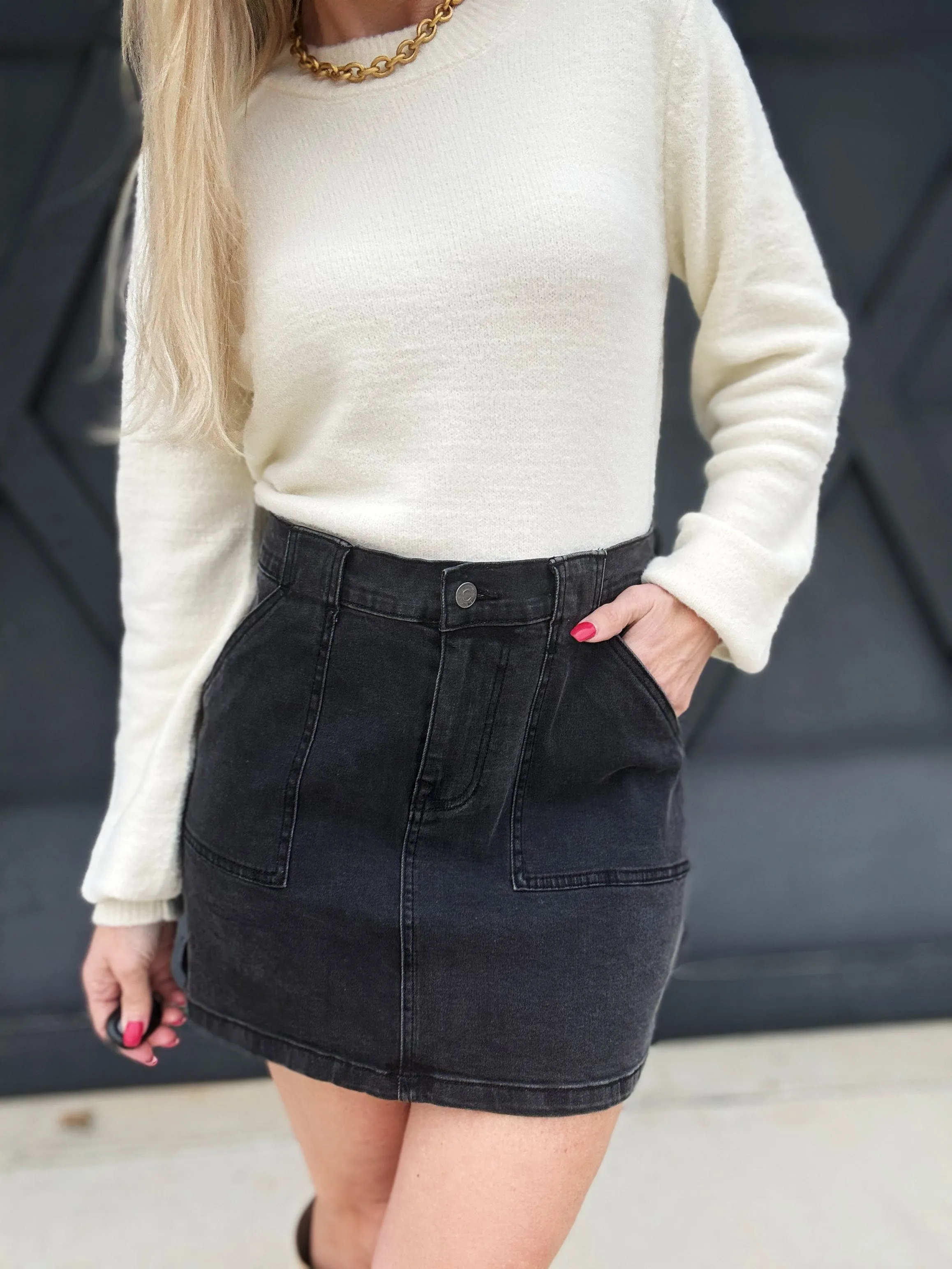 Denim Cargo Mini Skirt In Black
