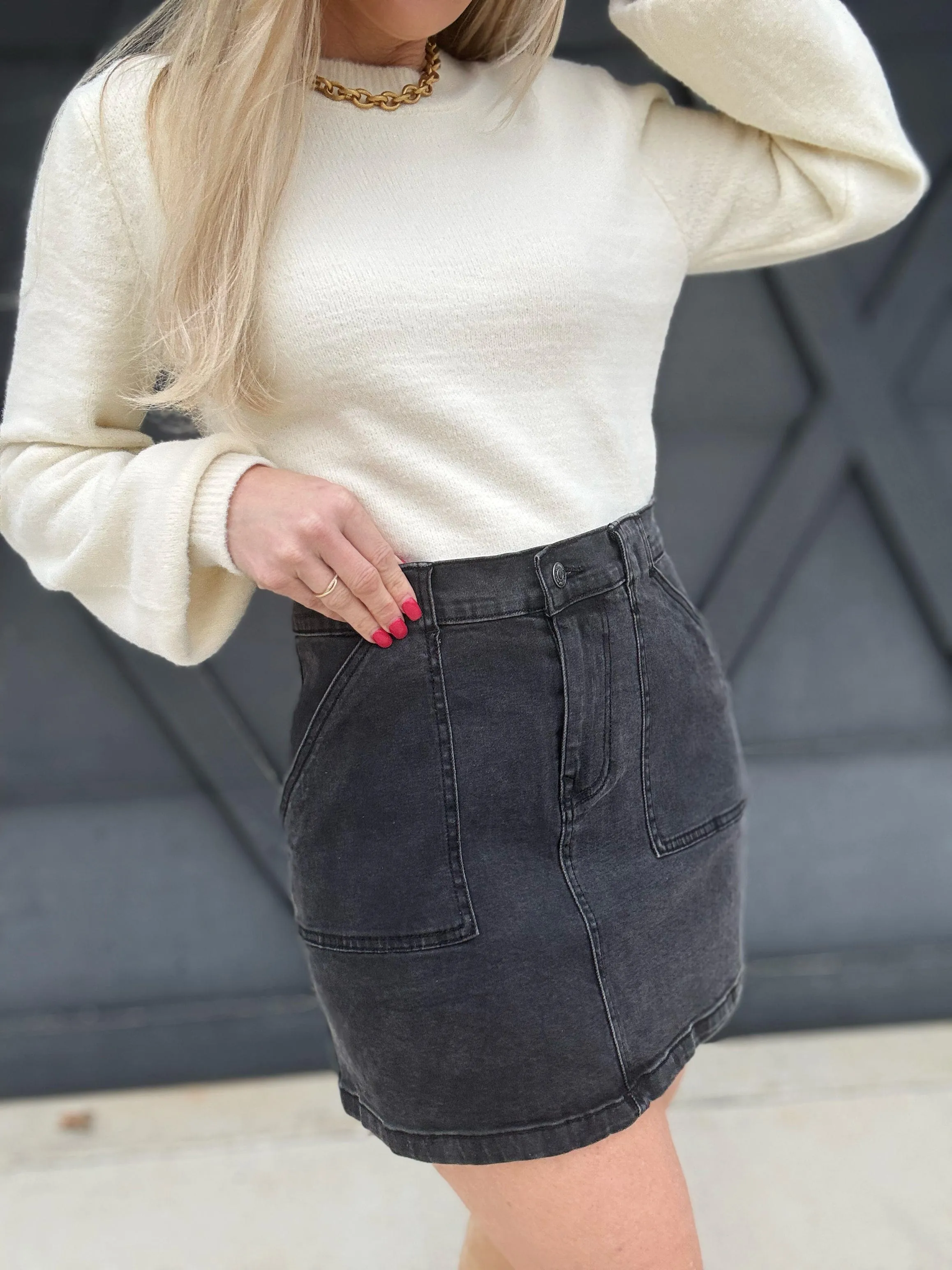 Denim Cargo Mini Skirt In Black