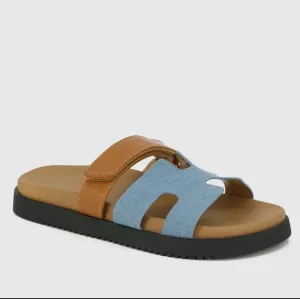 Denim Velcro Strap Slide Sandals