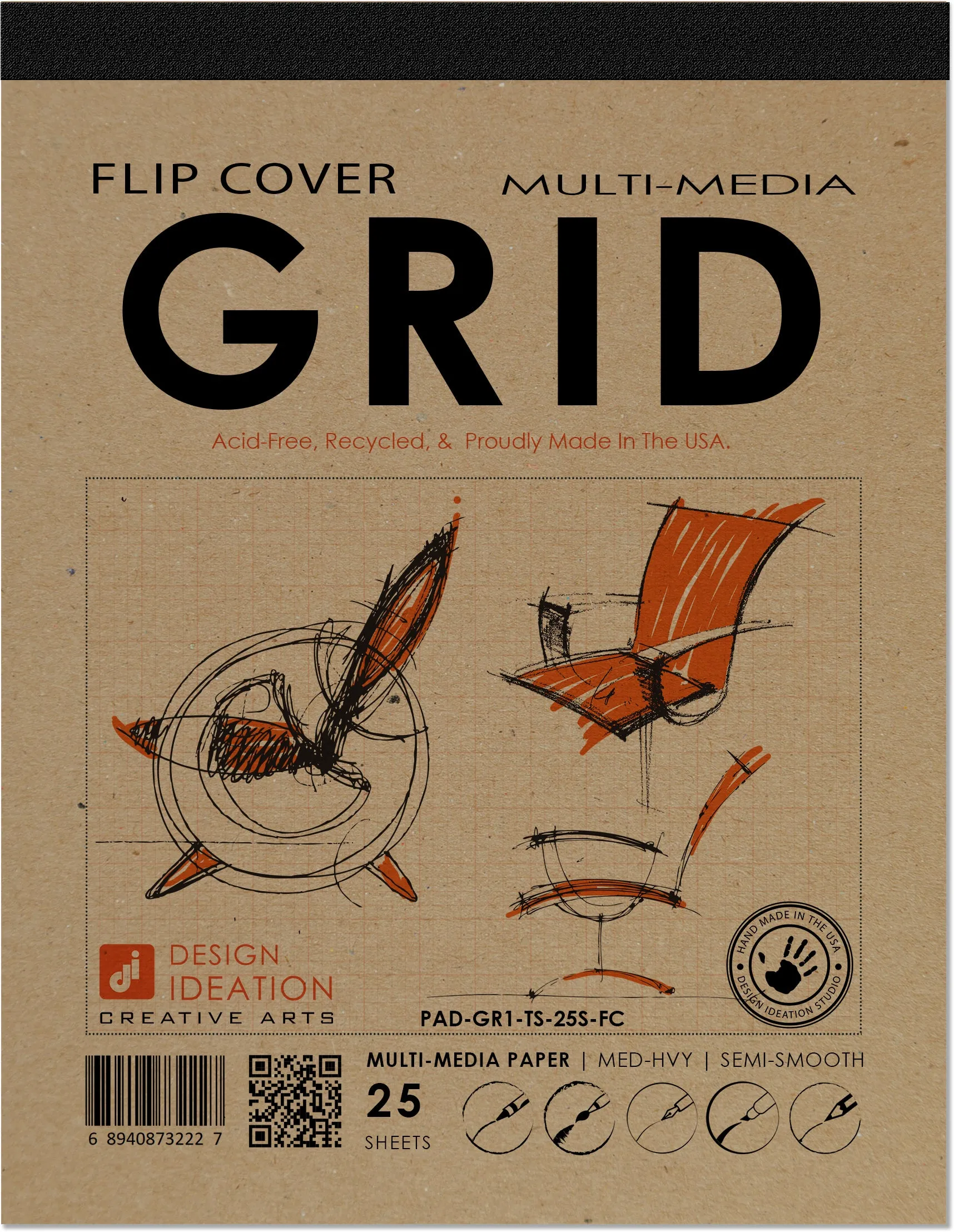 Design Ideation GRID. FLIP COVER Pad. Removable Sheet. Multi-Media. ORANGE GRID. (8.5" x 11") FCP-2550-TS