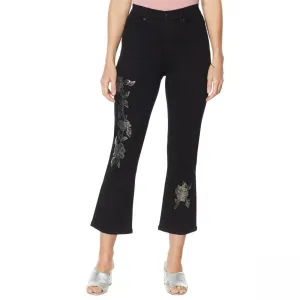 DG2 by Diane Gilman Women's Tall Floral Sequin Cropped Boot Cut Jeans