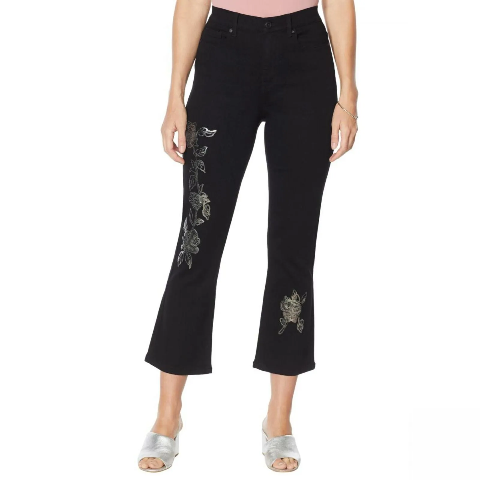 DG2 by Diane Gilman Women's Tall Floral Sequin Cropped Boot Cut Jeans