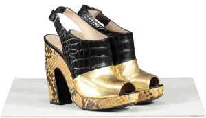 Dries Van Noten Metallic Gold /black Colour Block Python Platform Sandals UK 3 EU 36 👠