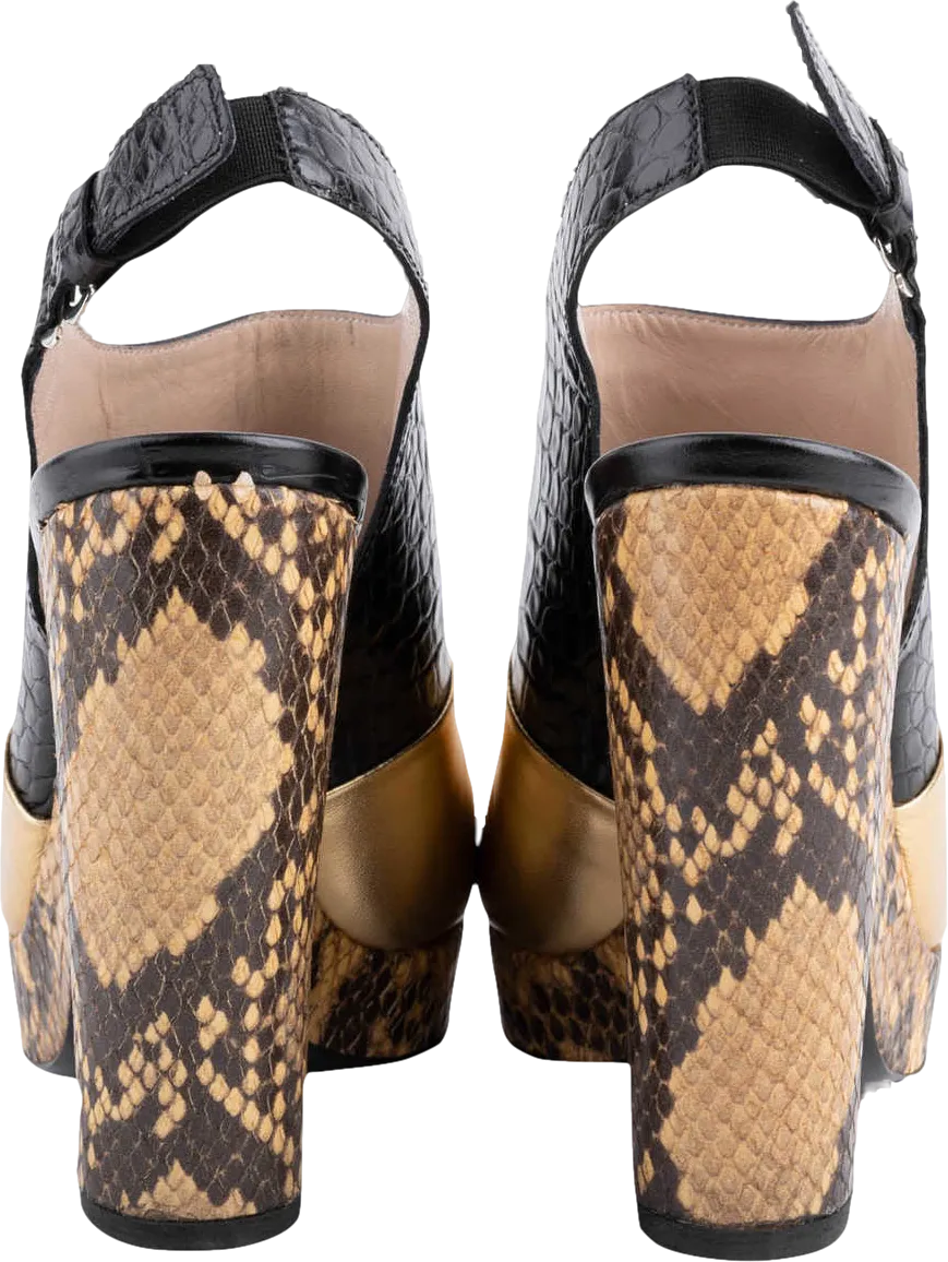 Dries Van Noten Metallic Gold /black Colour Block Python Platform Sandals UK 3 EU 36 👠
