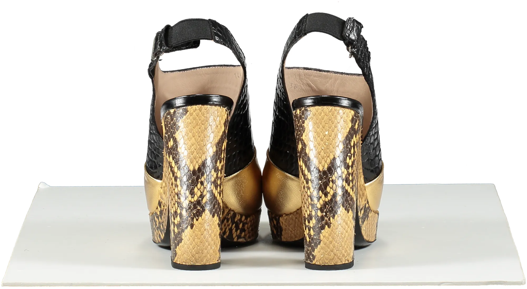 Dries Van Noten Metallic Gold /black Colour Block Python Platform Sandals UK 3 EU 36 👠