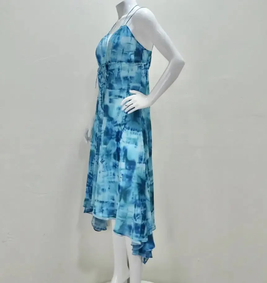 Escada Blue Tie Dye Strappy Sun Dress
