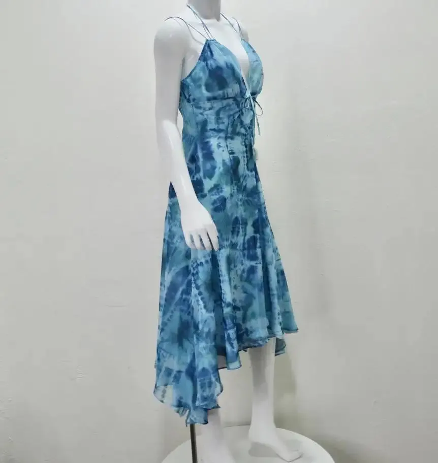 Escada Blue Tie Dye Strappy Sun Dress