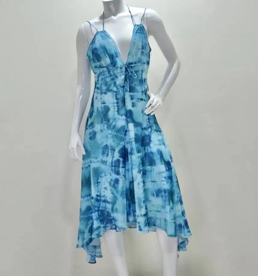 Escada Blue Tie Dye Strappy Sun Dress