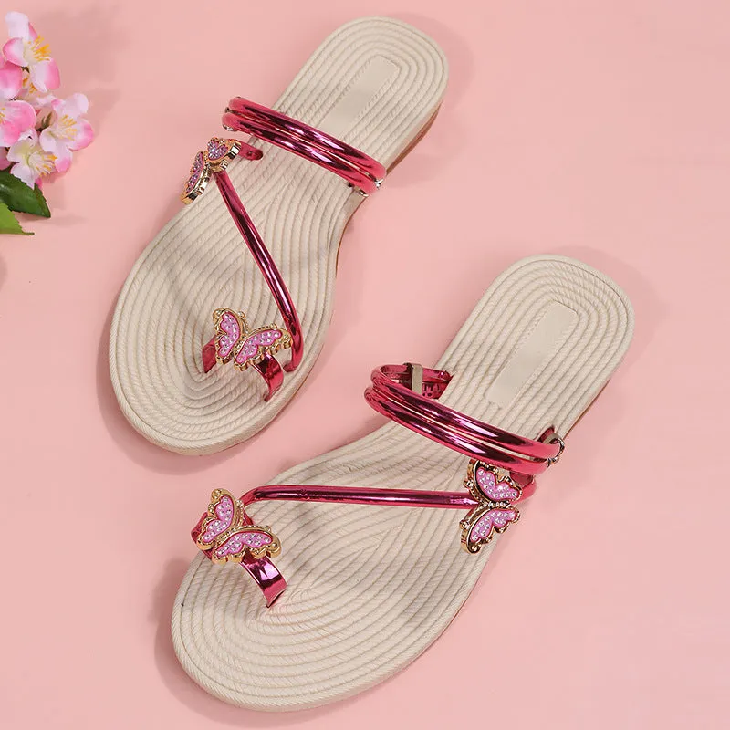 Flat Heel Casual Butterflies Decorated Slippers