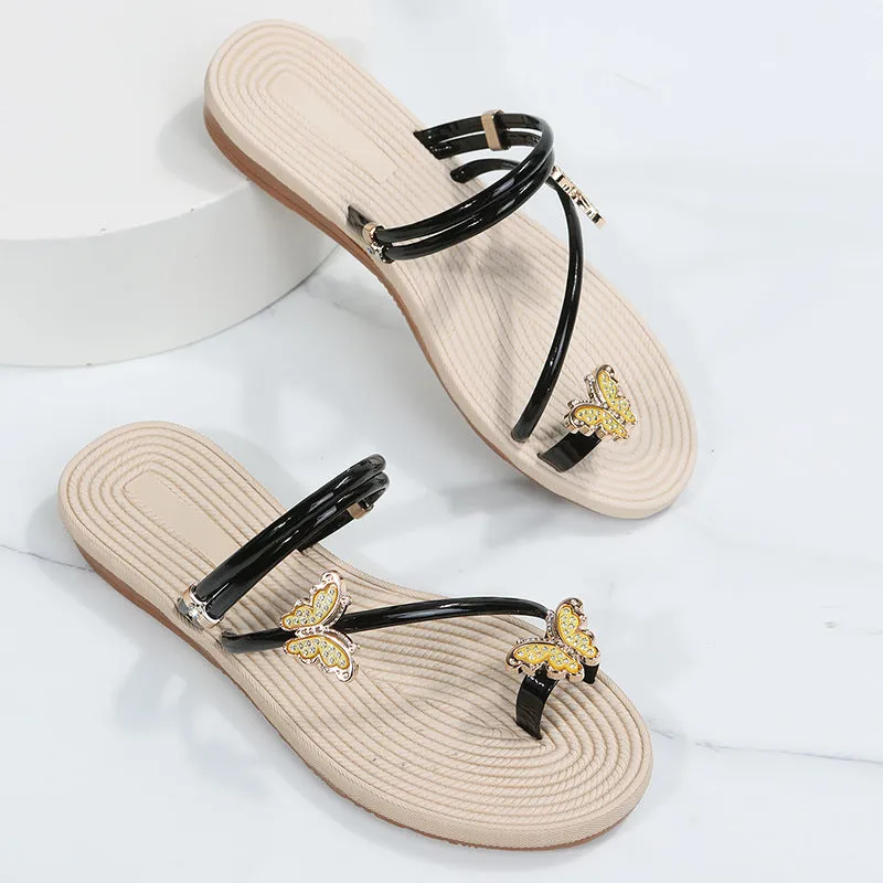 Flat Heel Casual Butterflies Decorated Slippers