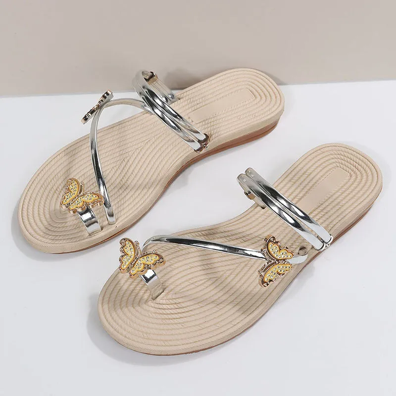 Flat Heel Casual Butterflies Decorated Slippers