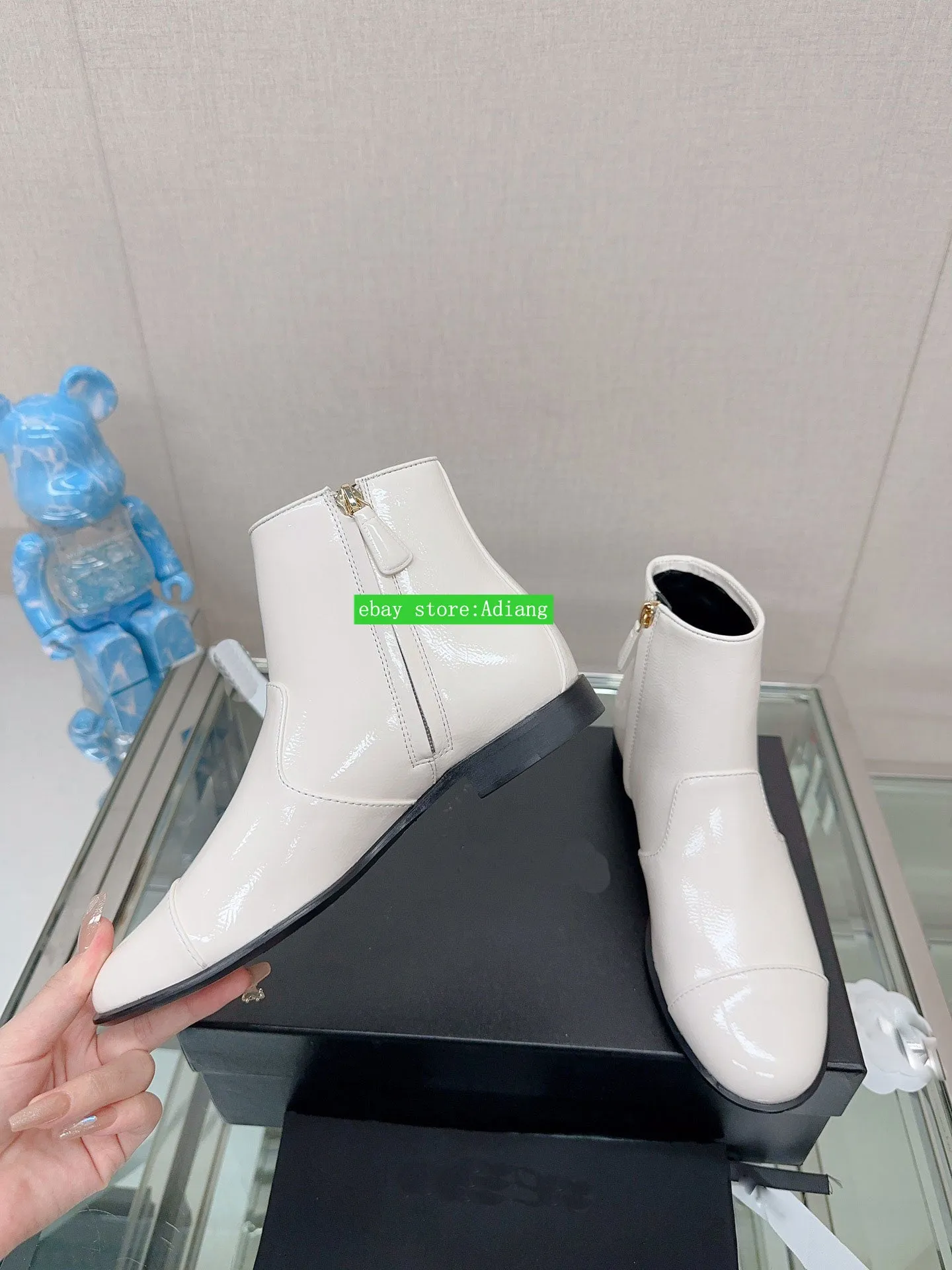 flats patent leather patchwork ankle boots grace classic women 2023 35-40 new
