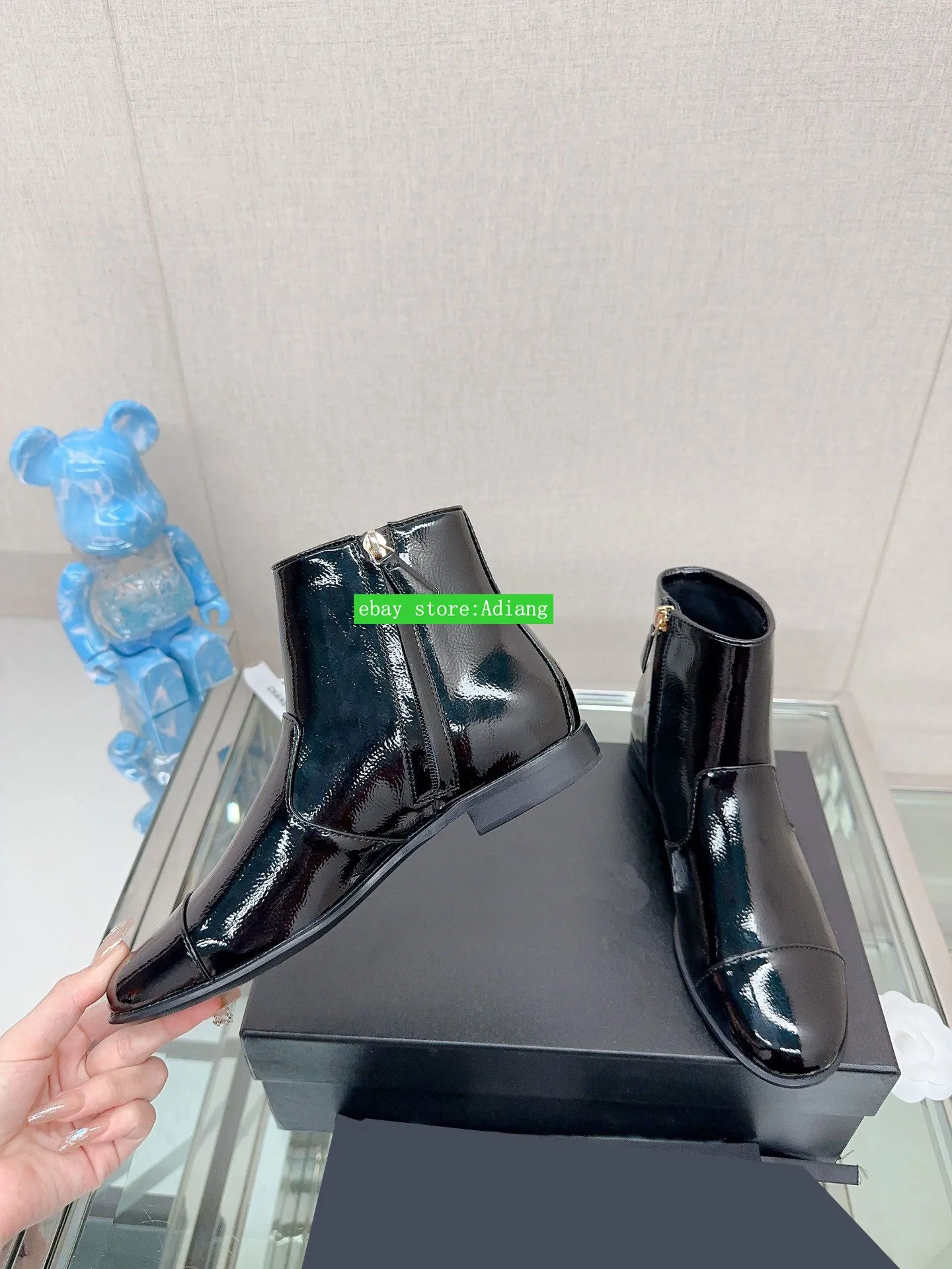 flats patent leather patchwork ankle boots grace classic women 2023 35-40 new