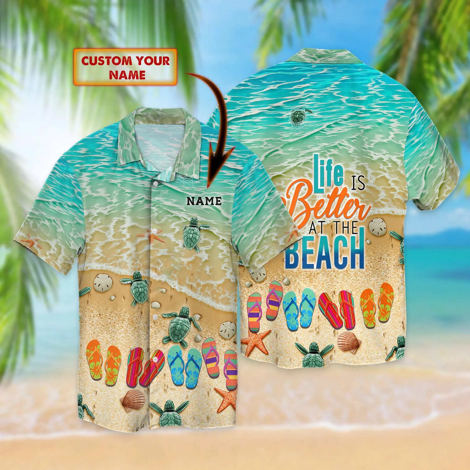 Flip Flop And Beach - Personalized Name 3D Hawaiian - Pth98