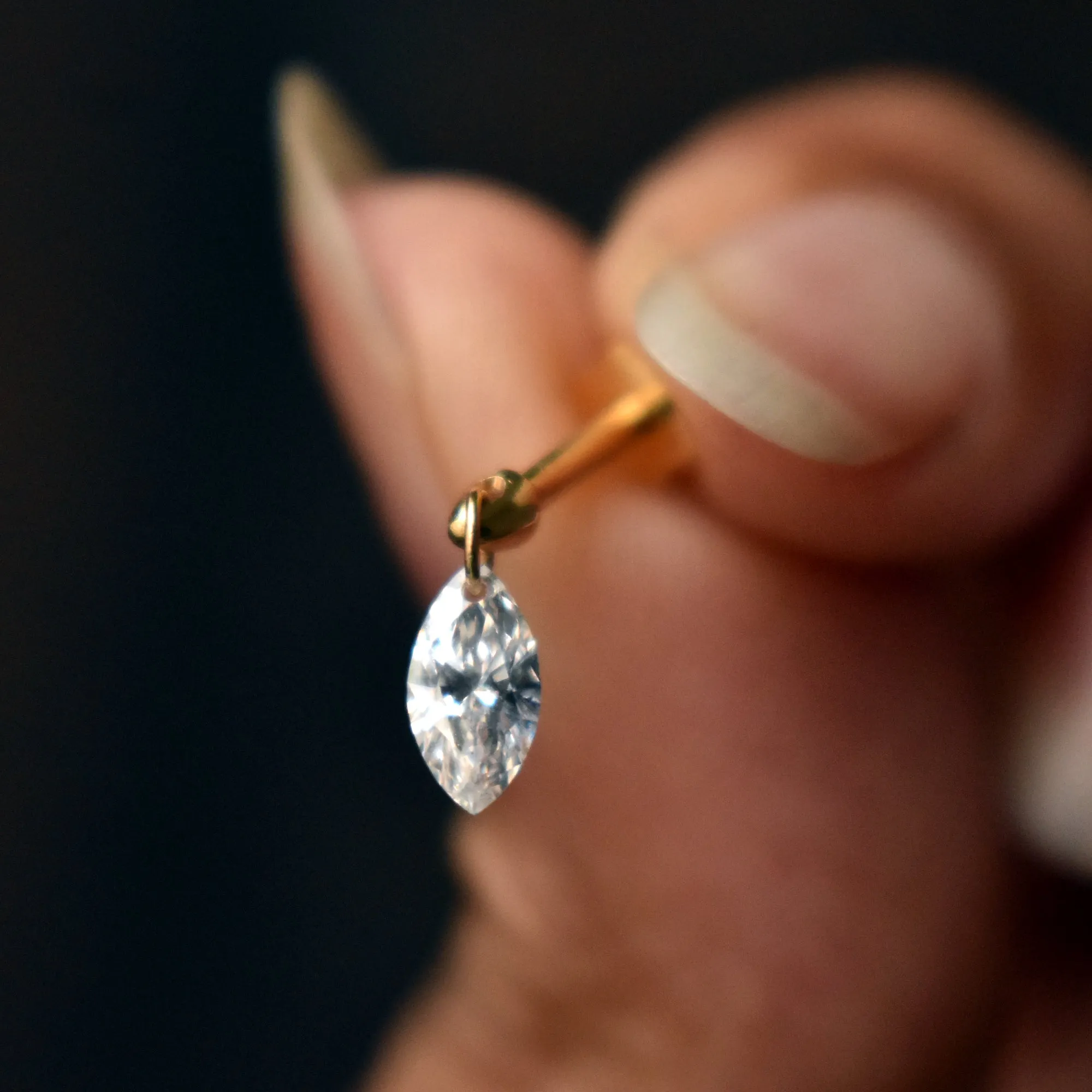 Floating Marquise Diamond Stud Earring