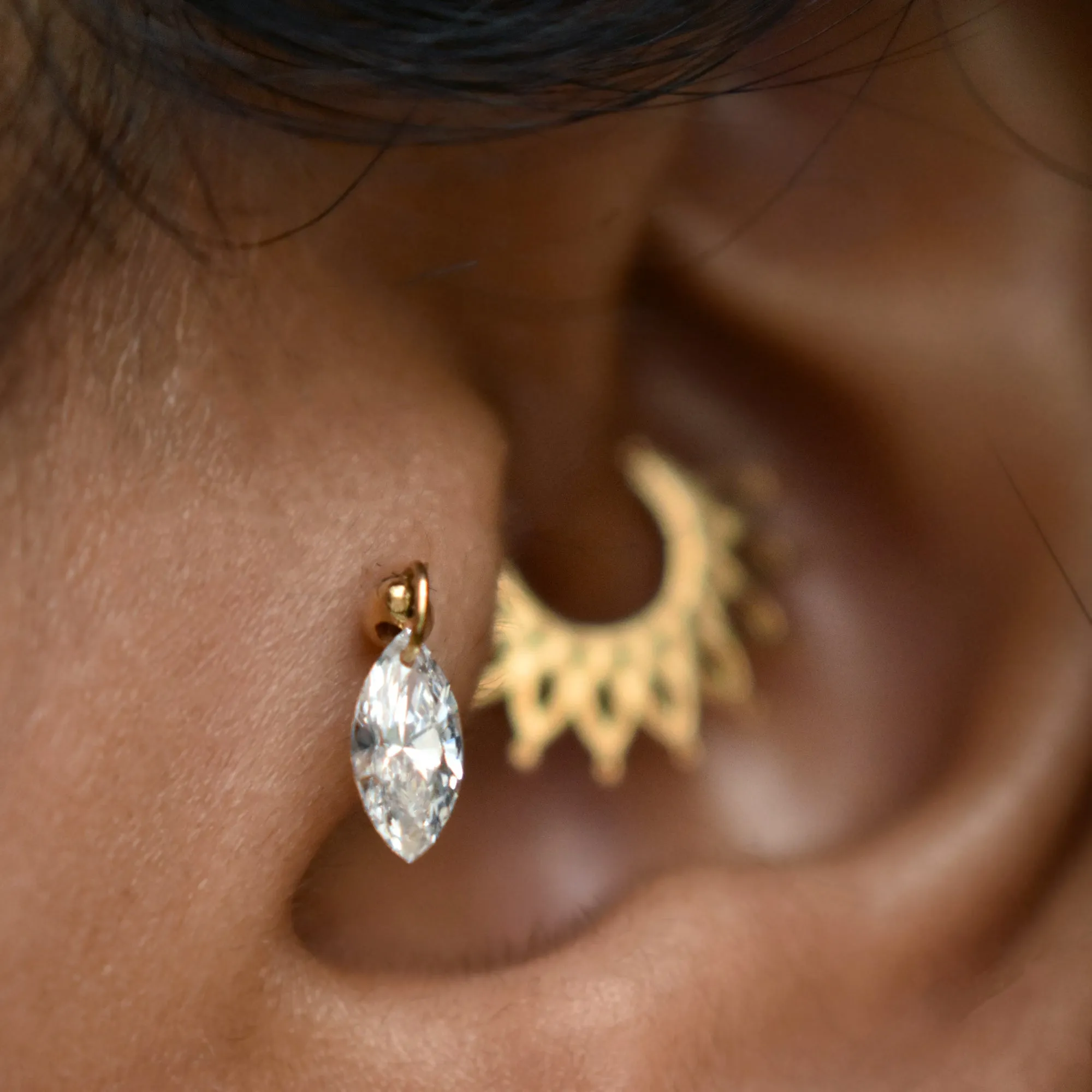 Floating Marquise Diamond Stud Earring