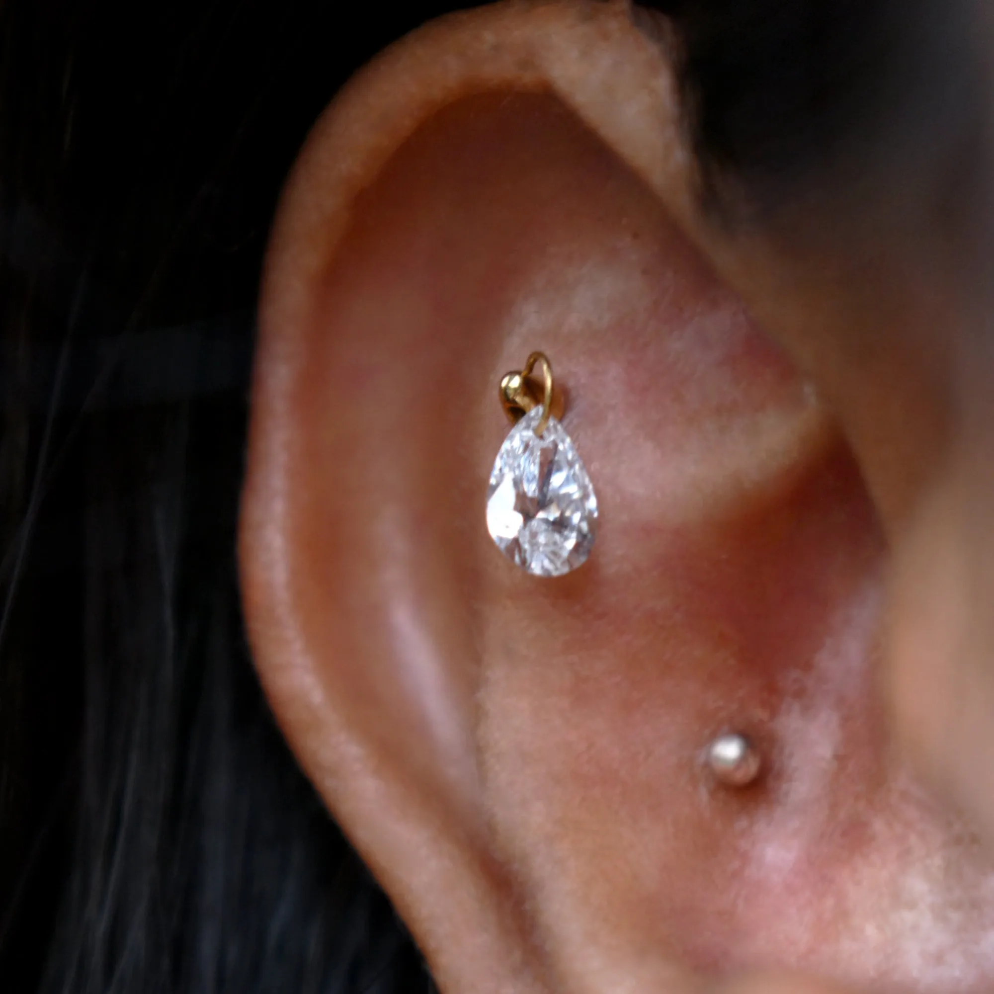 Floating Pear Diamond Stud Earring