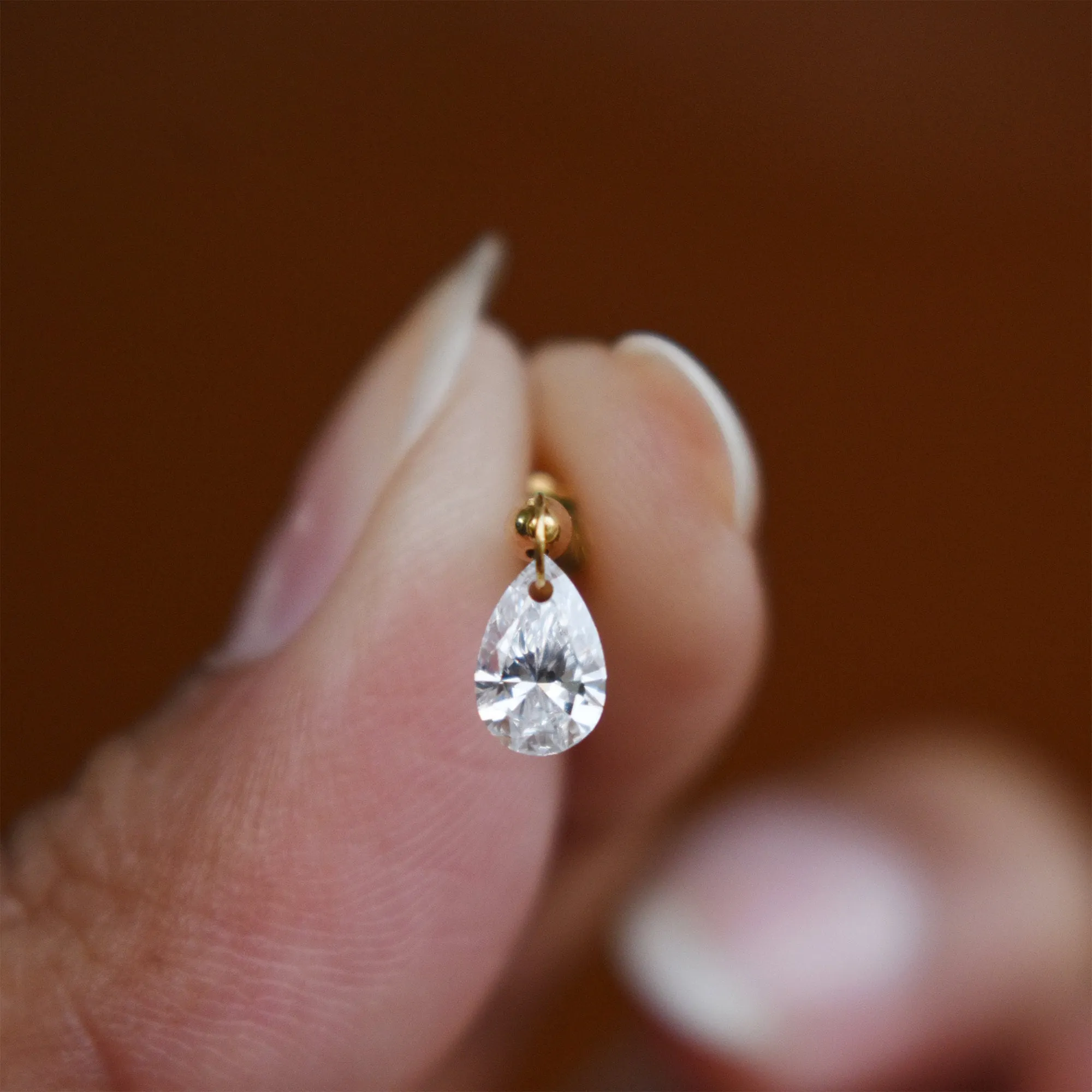 Floating Pear Diamond Stud Earring