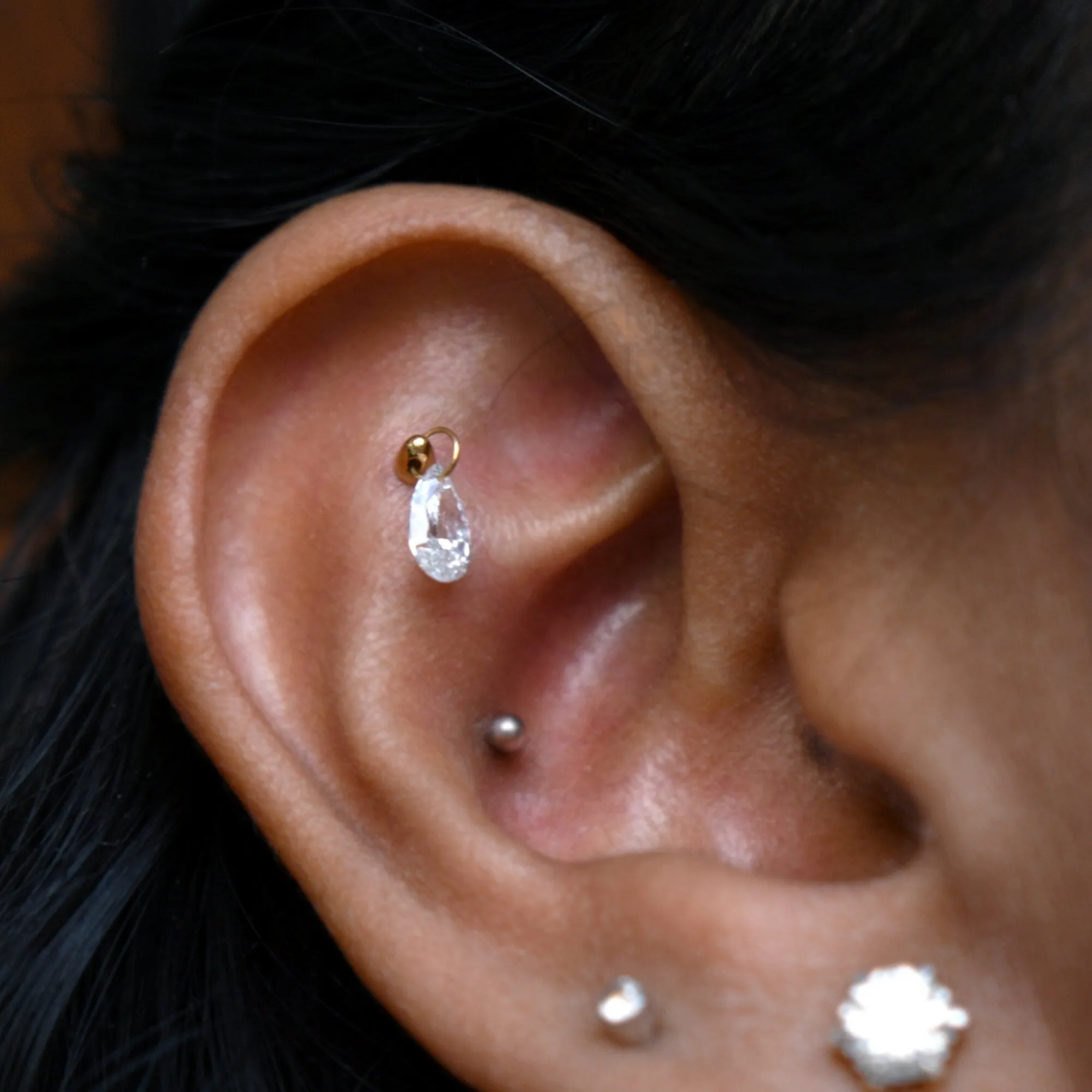 Floating Pear Diamond Stud Earring