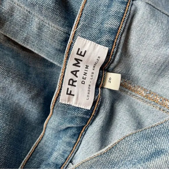 Frame Denim Skirt midi fitted skirt distressed pencil 26