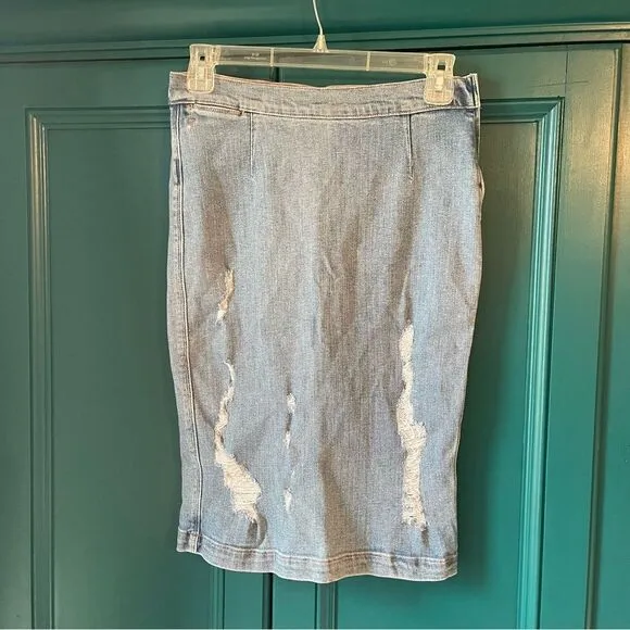 Frame Denim Skirt midi fitted skirt distressed pencil 26
