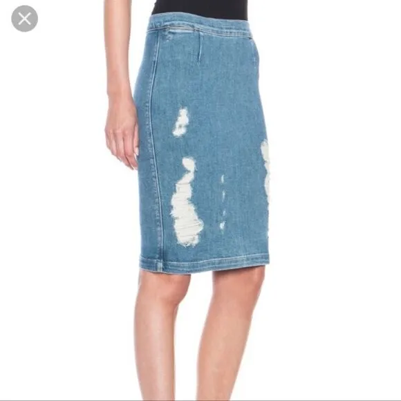 Frame Denim Skirt midi fitted skirt distressed pencil 26
