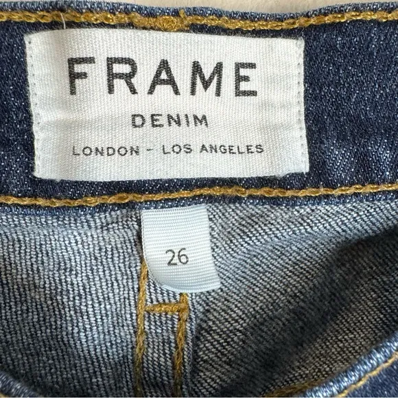 Frame Le High Straight Leg Jeans Dark Wash Denim With Ankle Detail Size 26