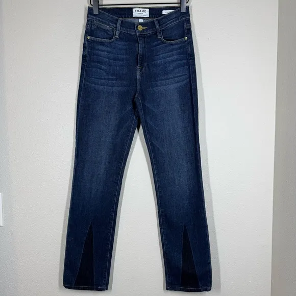 Frame Le High Straight Leg Jeans Dark Wash Denim With Ankle Detail Size 26