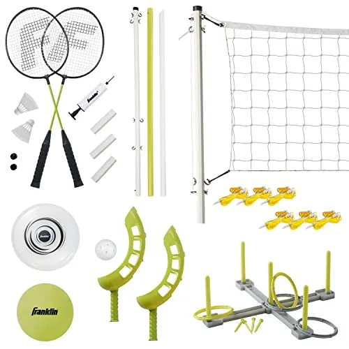 Franklin Sports Fun 5 Combo Set - Badminton - Volleyball - Ring Toss - Flip Toss - Flying Disc