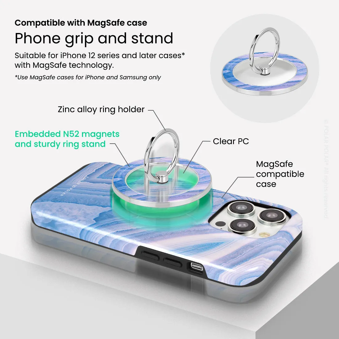 Frozen River - Silver MagSafe Phone Grip and Ring Holder Stand