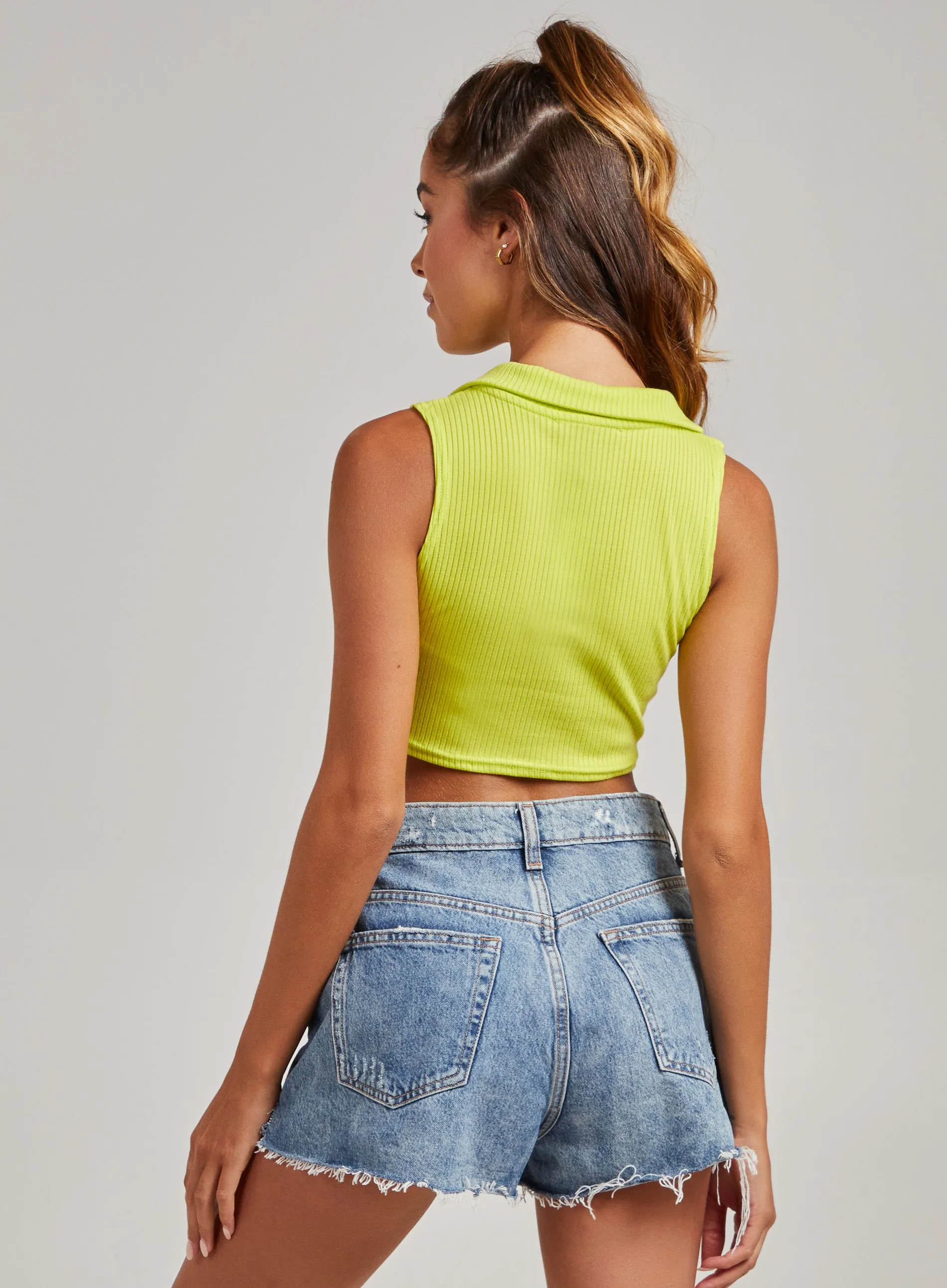 Gathered Collar Neck Rib Top