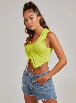 Gathered Collar Neck Rib Top